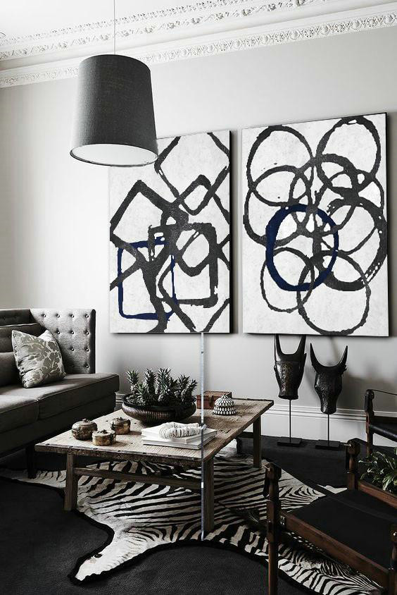 Abstract Painting Extra Large Canvas Art,Set Of 2 Minimal Painting On Canvas - Hand Paint Abstract Painting